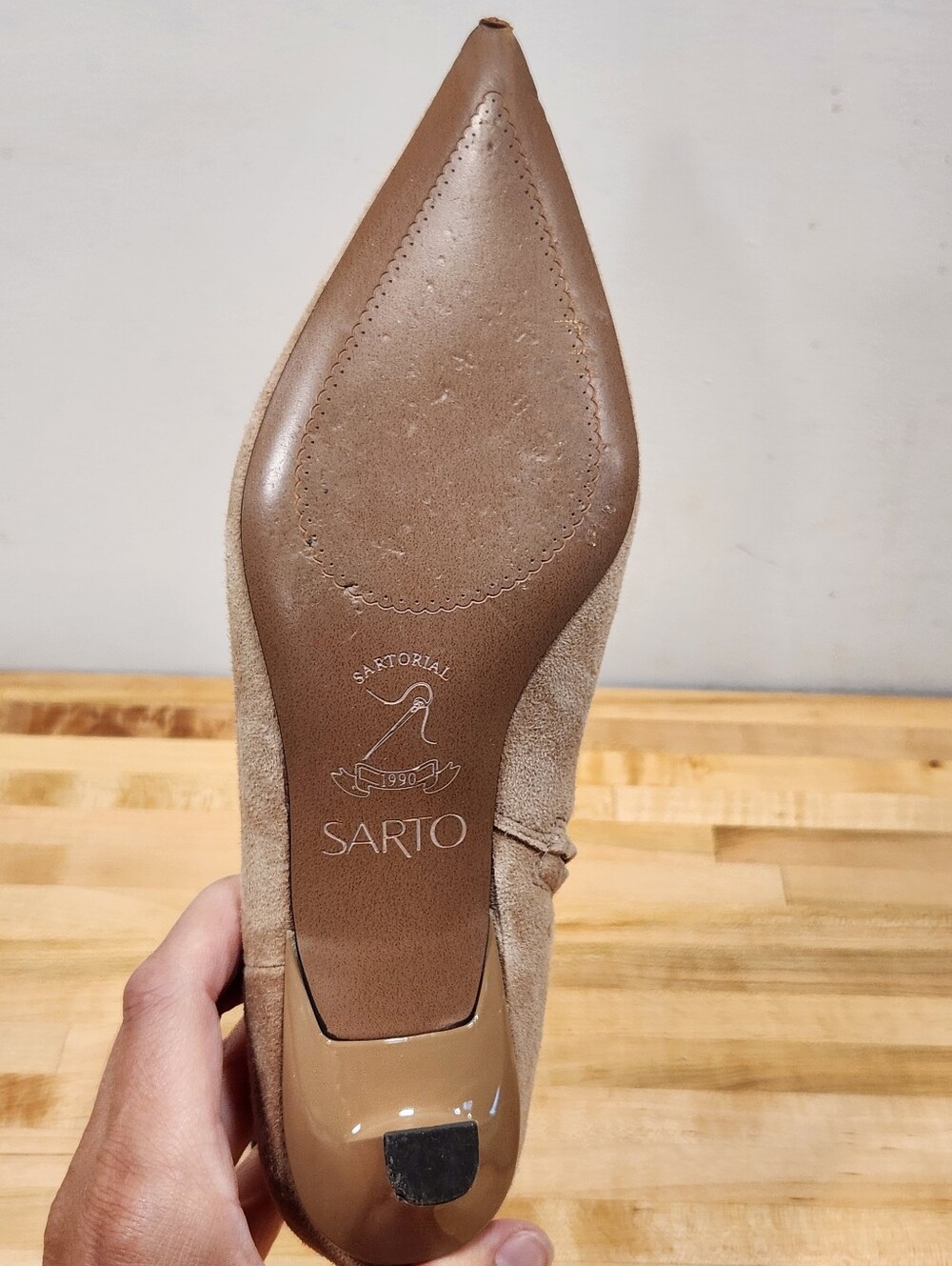 SARTO By Franco Sarto Mala Taupe Leather Kitten Heel Pointed Toe Bootie Boot 6M - Picture 9 of 14